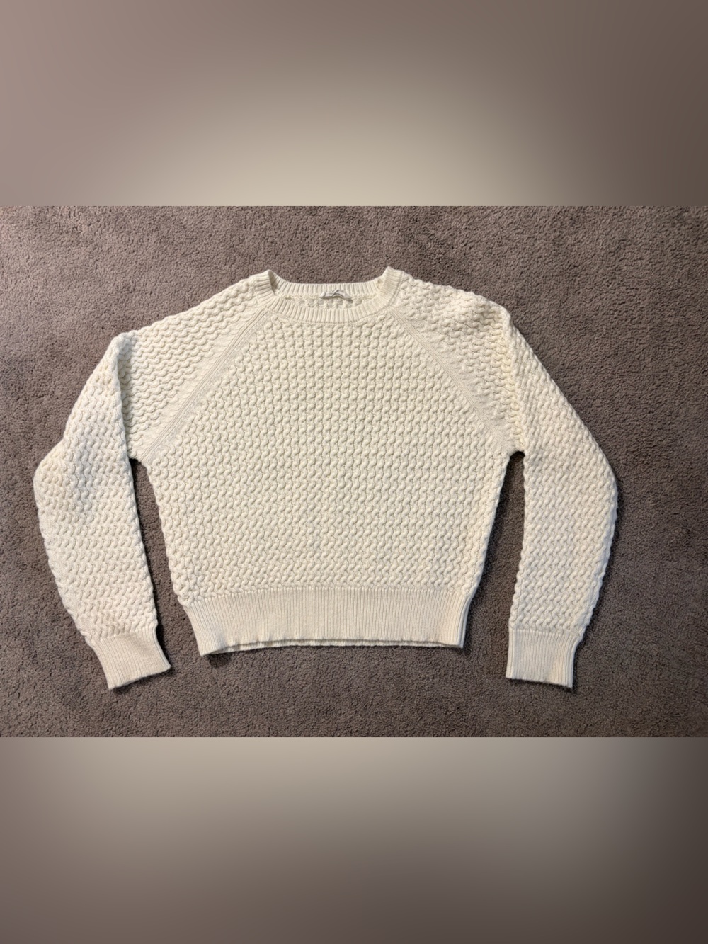 Double Zero Cream Textured Cable Crewneck Sweater